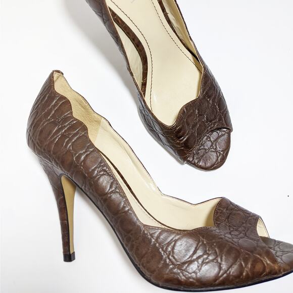 Lumiani 6 dark brown embossed animal print leather peep toe high heels Brazil - Picture 4 of 6